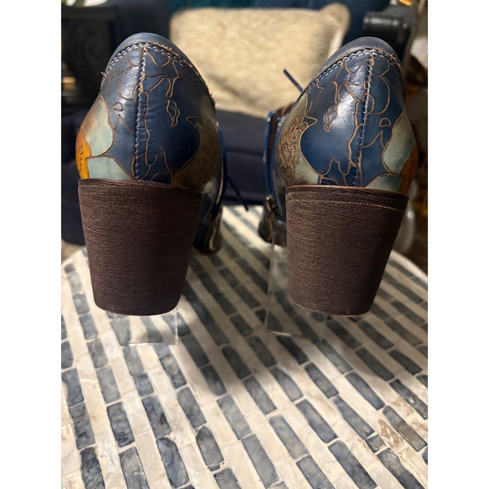 Spring Step L'Artiste Blue Floral Leather Lace-Up Ankle Boots EU 37 US 7 - Picture 7 of 15